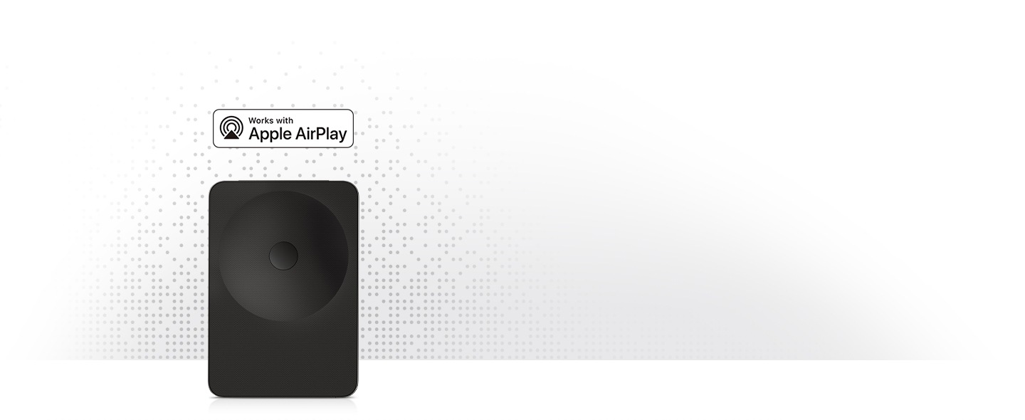 Music Studio 7 speaker with logos for Works With Apple AirPlay.