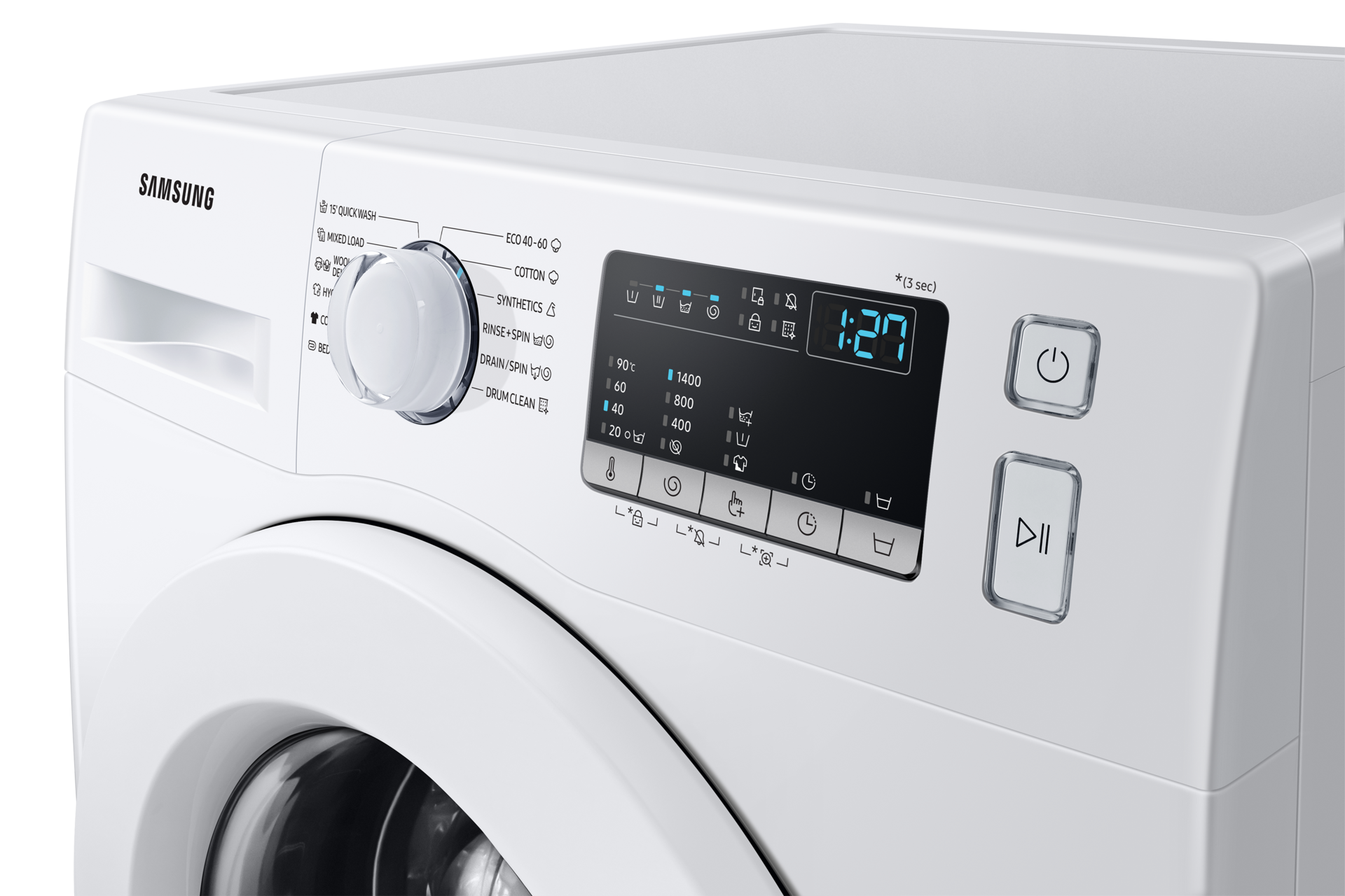WW4000T (WW70T4020CH/EO) Front loading Washer with Hygiene Steam, Digital Inverter Technology, Drum Clean Panel-Control-1 White 
