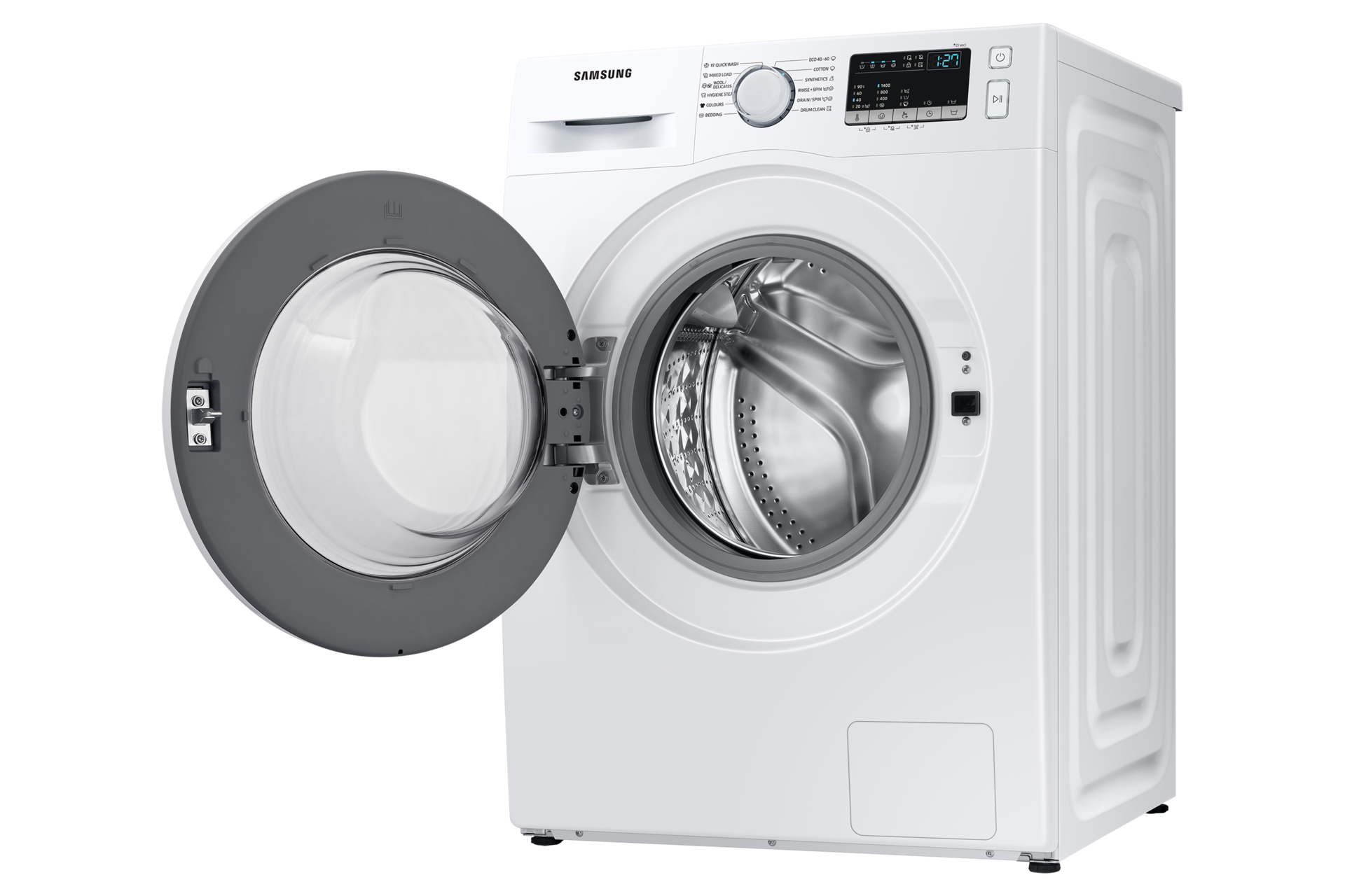 WW4000T (WW70T4020CH/EO) Front loading Washer with Hygiene Steam, Digital Inverter Technology, Drum Clean R-Perspective-Open White 