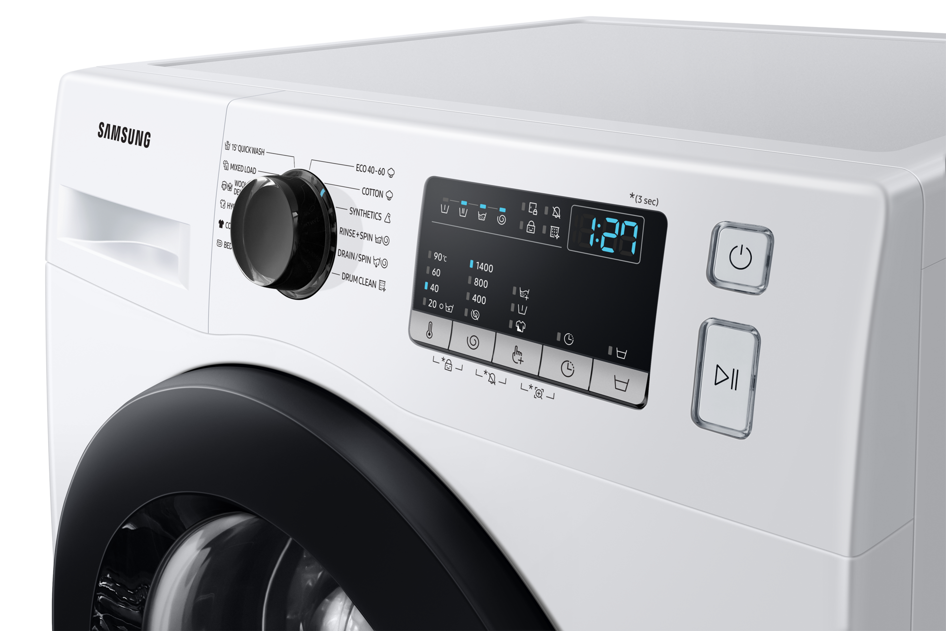 WW4000T (WW70T4020CH/EO) Front loading Washer with Hygiene Steam, Digital Inverter Technology, Drum Clean Panel-Control-1 White 