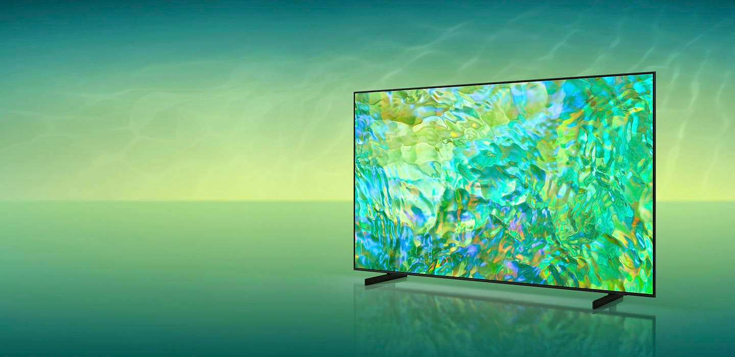 Кристален UHD телевизор прикажува многу шарена графика на својот екран.
