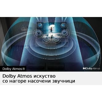 Звучни бранови од Dolby Atmos излегуваат од OLED ТВ S95B исполнувајќи ја просторијата