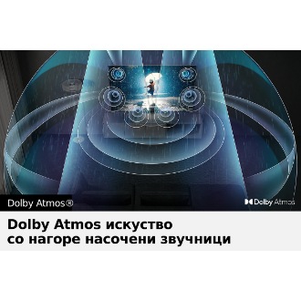Звучни бранови од Dolby Atmos излегуваат од QLED ТВ Q80B исполнувајќи ја просторијата