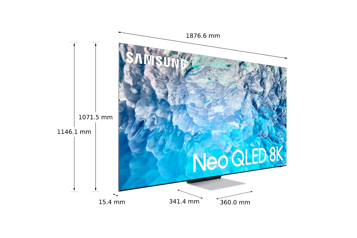 Димензии на Samsung QLED ТВ 85" QN900B со сребрен поврзан држач