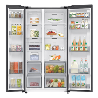 Bespoke AI Refrigerator SBS AI Energy mode Front-Open-with-food Black Doi 