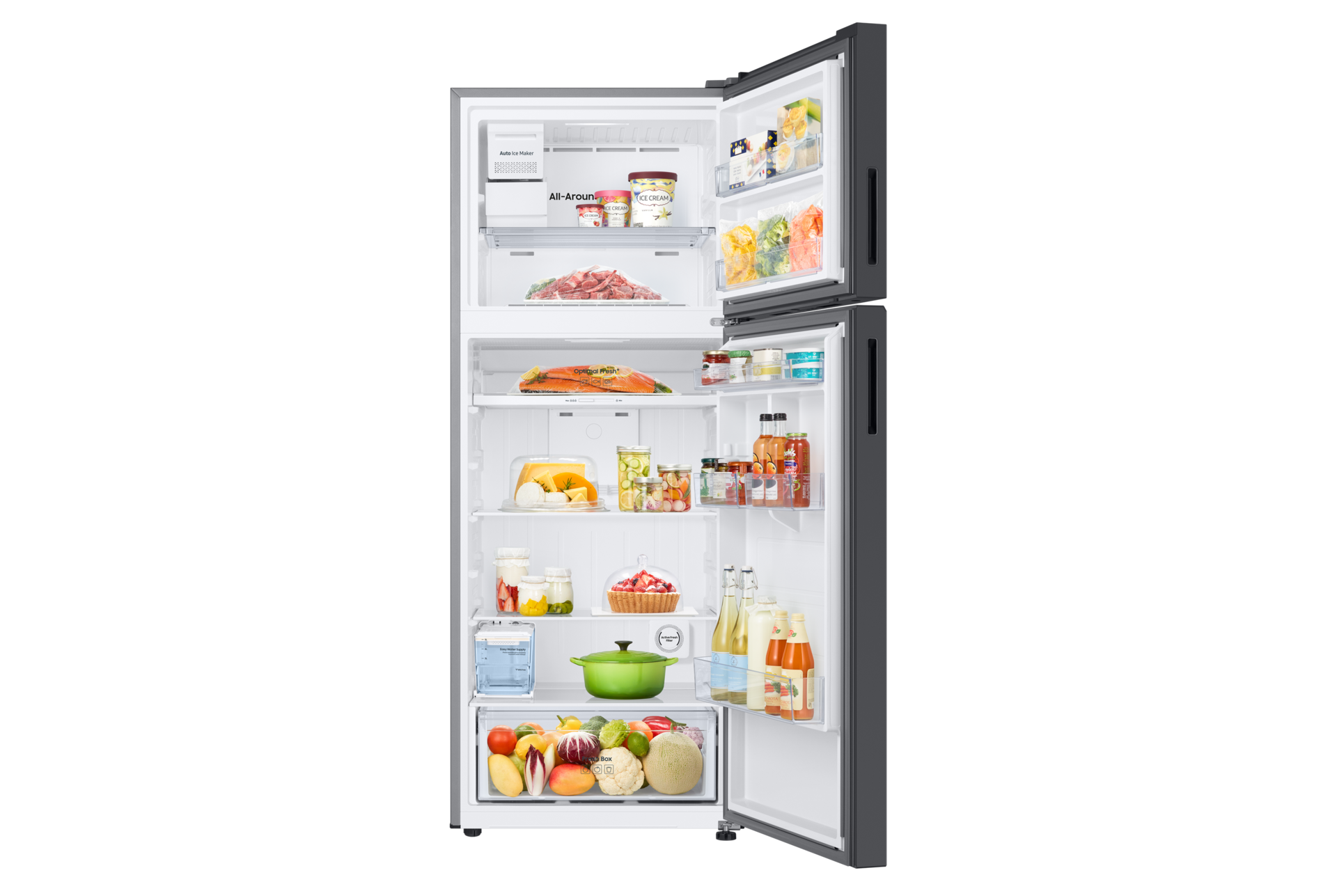 RT6300C Top Mount Freezer Refrigerators with Bespoke Design Front-Open-With-Food Clean Black 