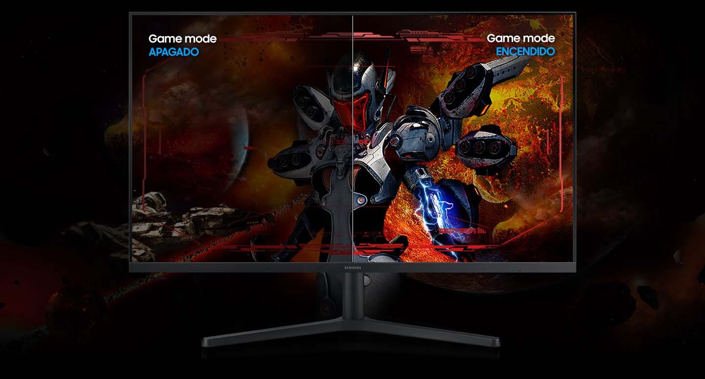 El modo Juego APAGADO tiene una pantalla oscura, pero el modo Juego ENCENDIDO tiene una pantalla clara y varios colores.