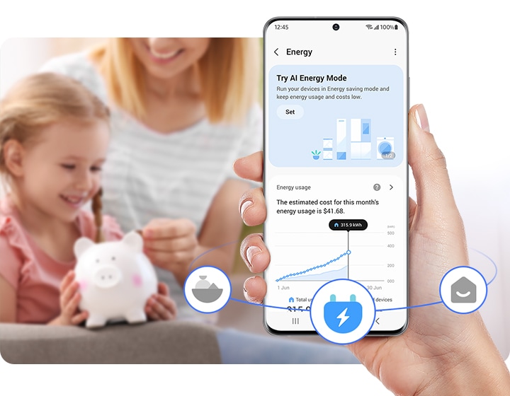 A person is using SmartThings Energy and verifies energy use.