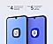 Se muestran dos Galaxy A15 en color Azul Obscuro uno al lado del otro. En la pantalla del primer dispositivo aparece el icono OS Update. En la pantalla del segundo dispositivo aparece el icono Knox Advanced Setting. Hasta 4 actualizaciones del Sistema Operativo, hasta 5 años de actualizaciones de seguridad. 