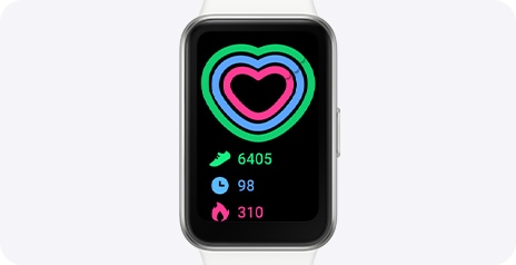 Se muestra un Galaxy Fit3 con la función de seguimiento de la actividad diaria abierta con las barras de progreso y las métricas de actividad.