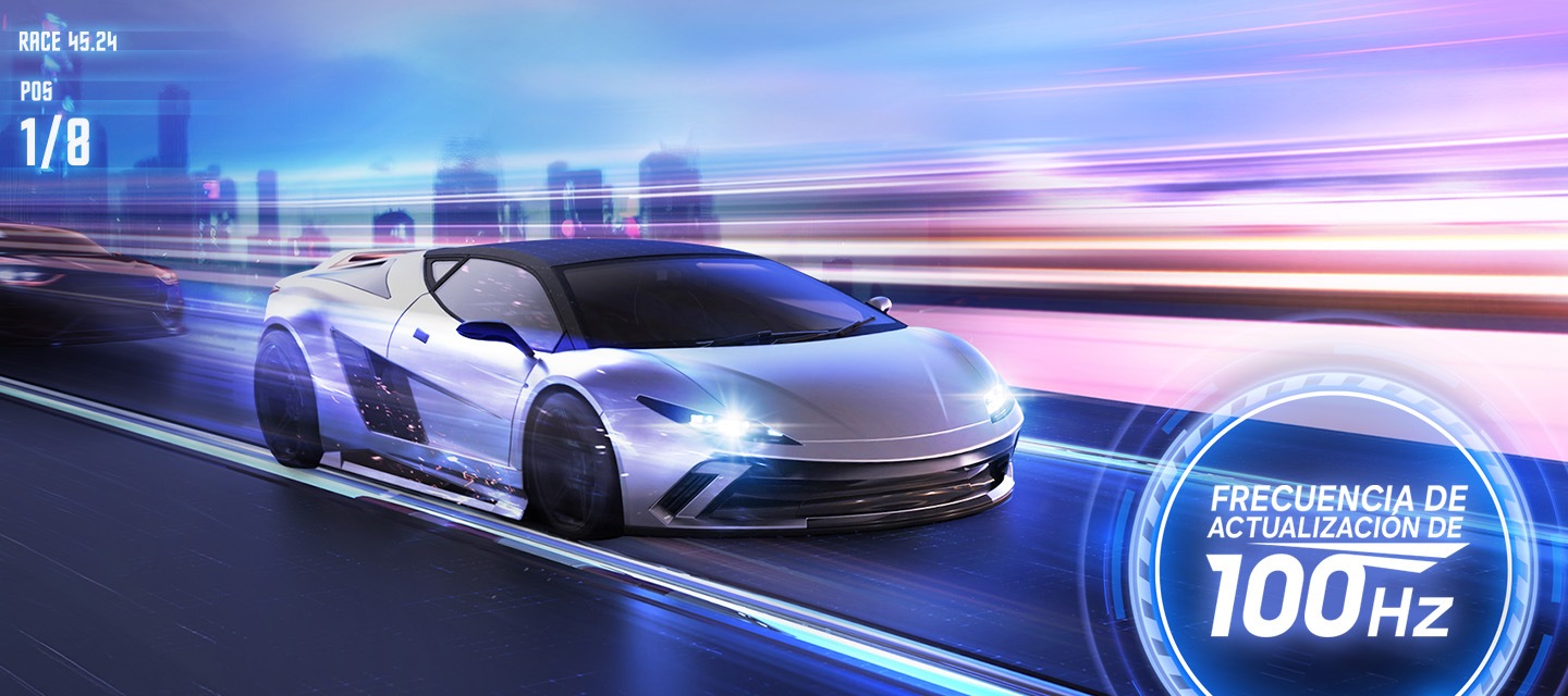 Un auto deportivo supera a otro auto. FRECUENCIA DE ACTUALIZACIÓN DE 100 Hz.