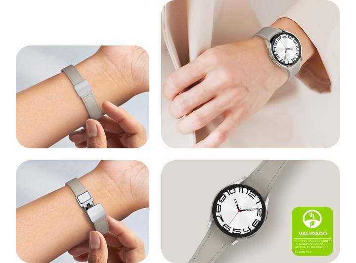 SAMSUNG Galaxy Watch 6, 5, 4 Series Correa híbrida de piel ecológica,  delgada, cierre magnético con hebilla en D para hombres, mujeres, correa de