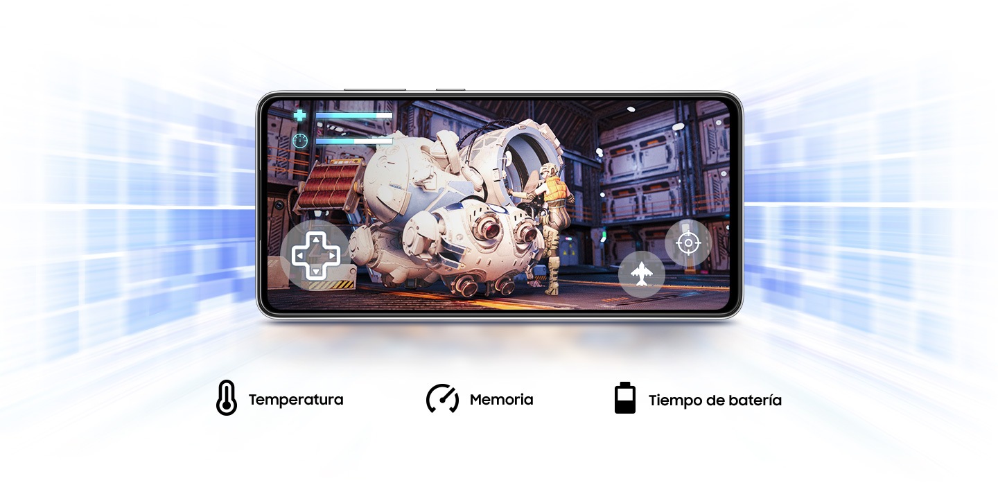 El Galaxy A72 te proporciona Game Booster, que aprende a optimizar la batería, la temperatura y la memoria cuando juegas.