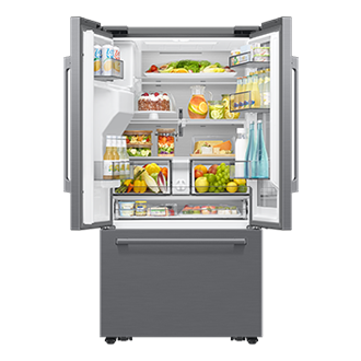 French Door Refrigerator Auto View 28.5 cu.ft Front-Open-With-Food Silver 