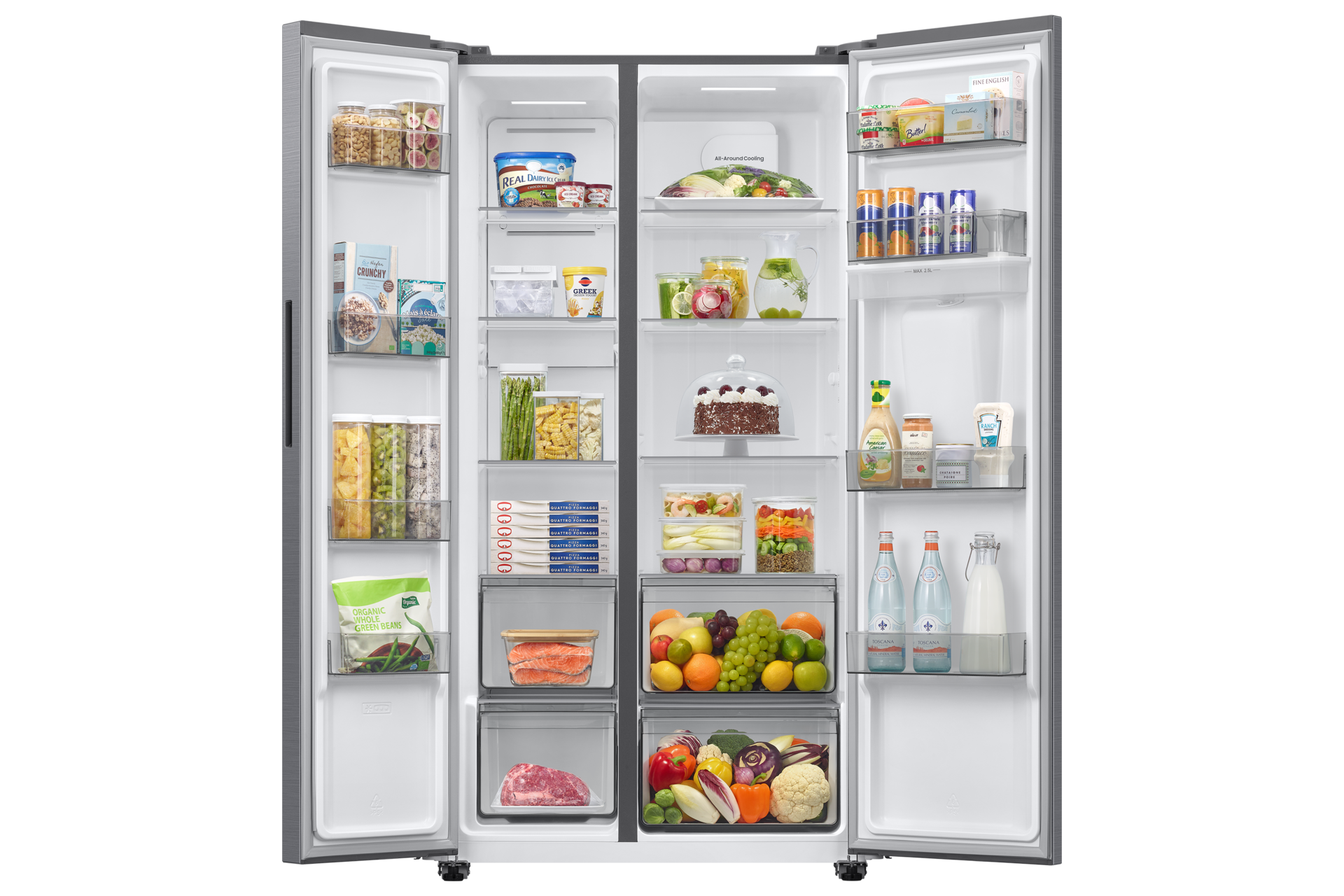 SBS Refrigerator RS40HM36 Dispenser Water Disp 526L Front-Open-with-food Silver 