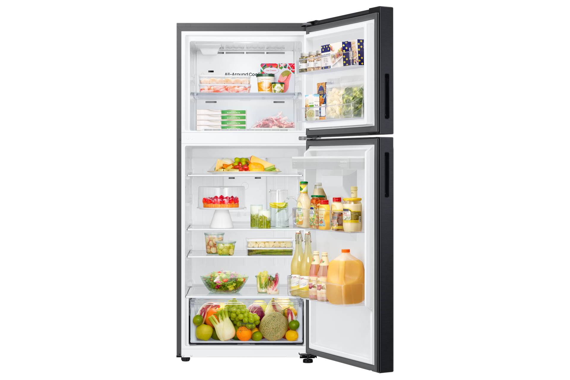 Top Mount Freezer Refrigerator AI Energy Mode 490L Front-Open-With-Food Black 
