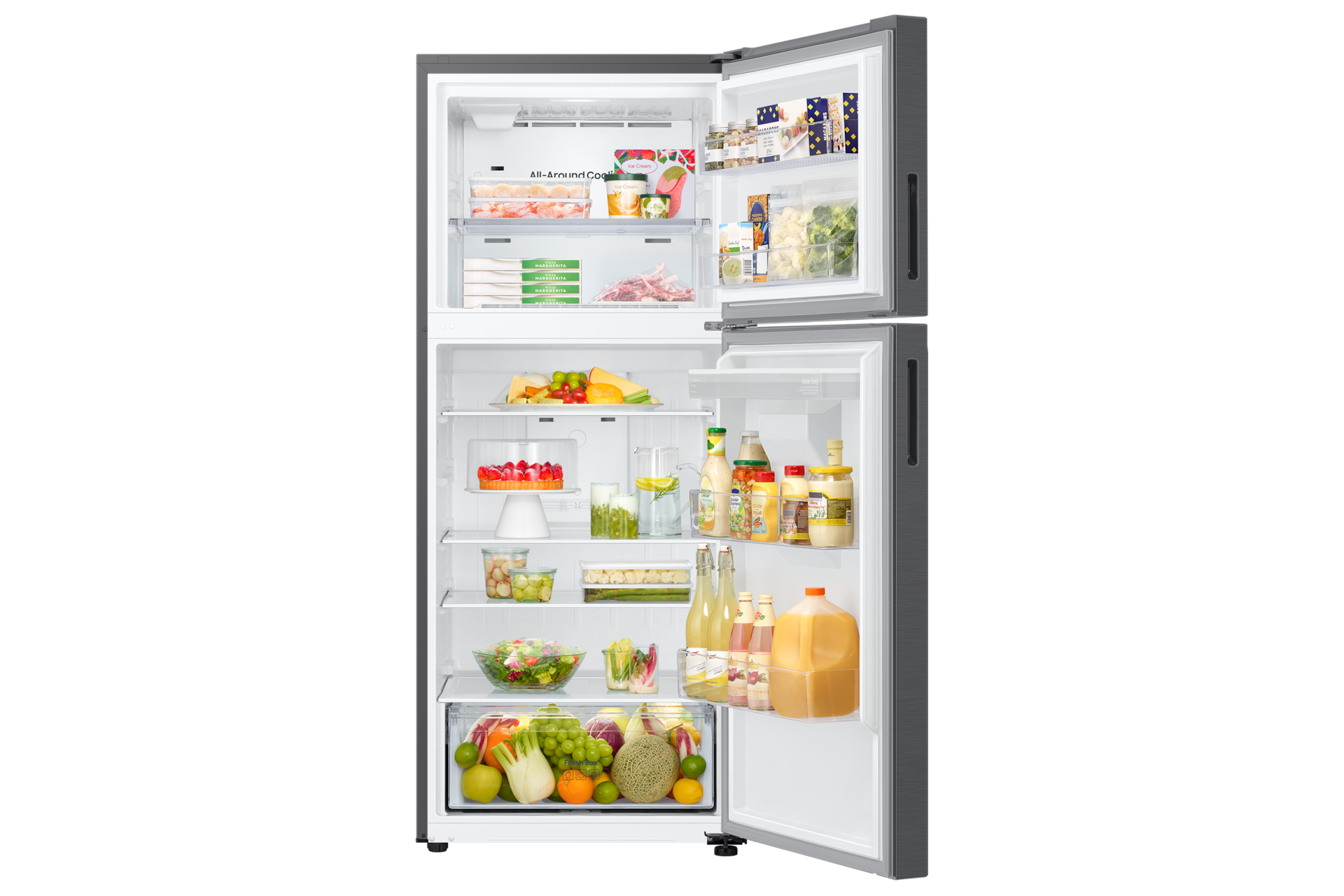 Top Mount Freezer Refrigerator AI Energy Mode 490L Front-Open-With-Food Silver 
