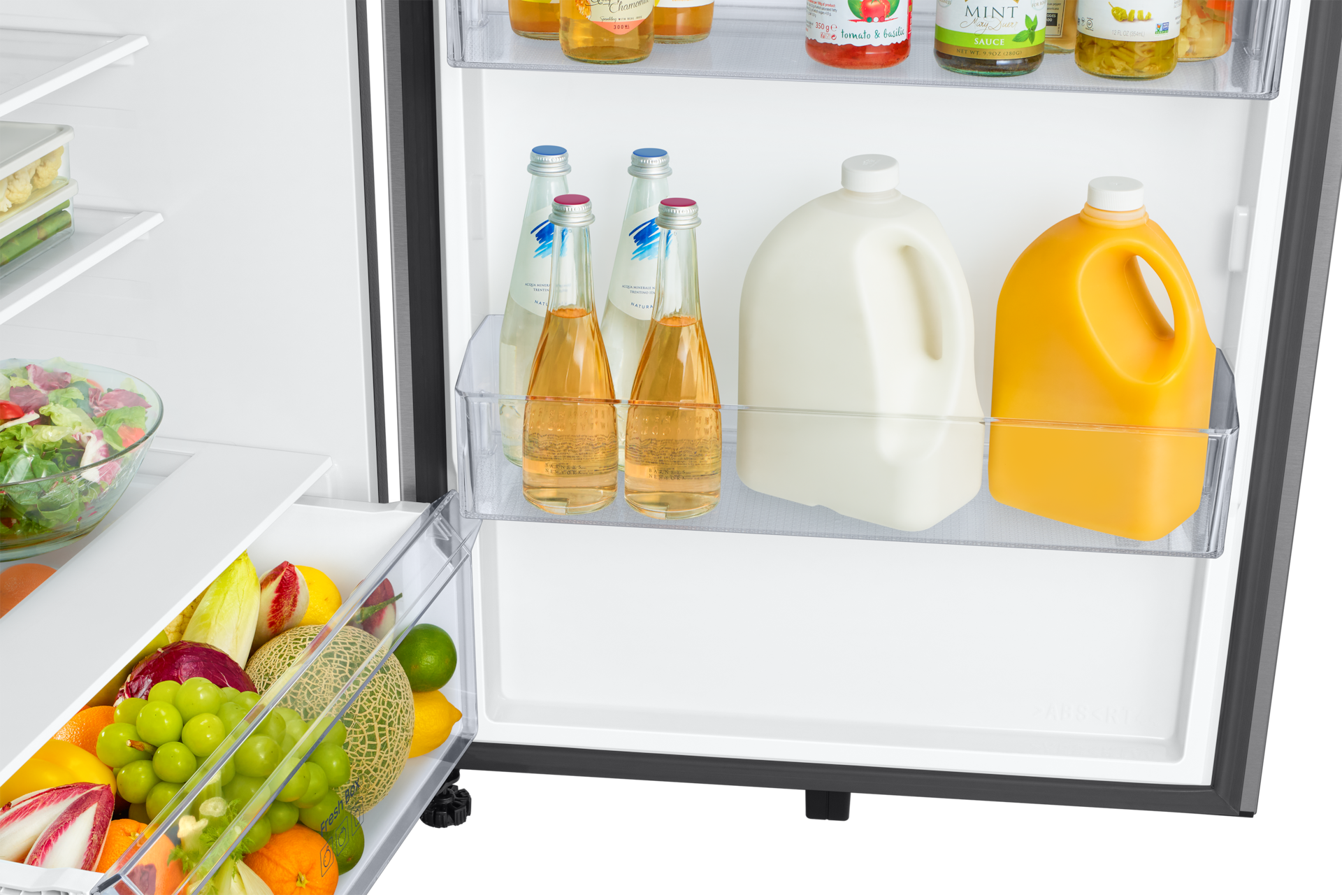Top Mount Freezer Refrigerator AI Energy Mode 490L Detail-Gallon-Door-Bin Silver 