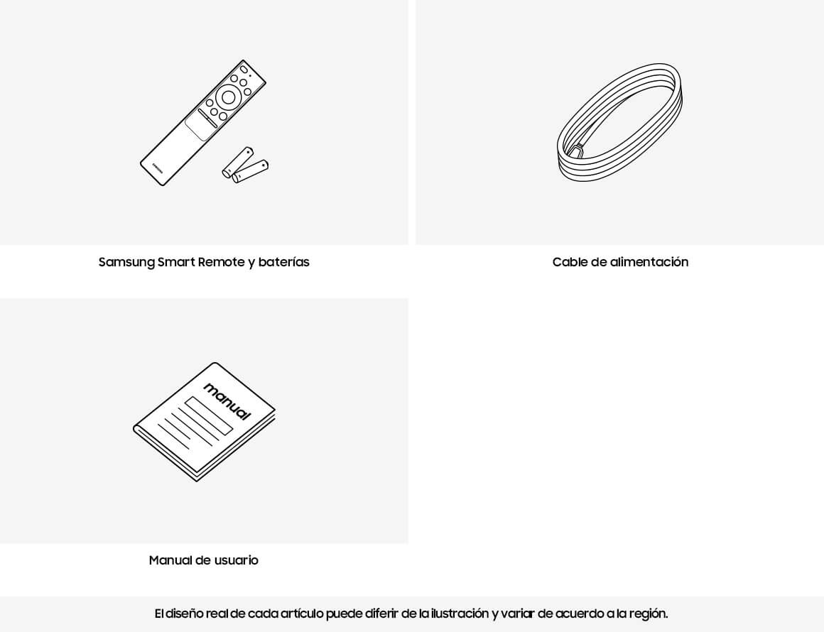 Accesorios incluidos con 65" AU7000 UHD 4K Smart TV 2021.