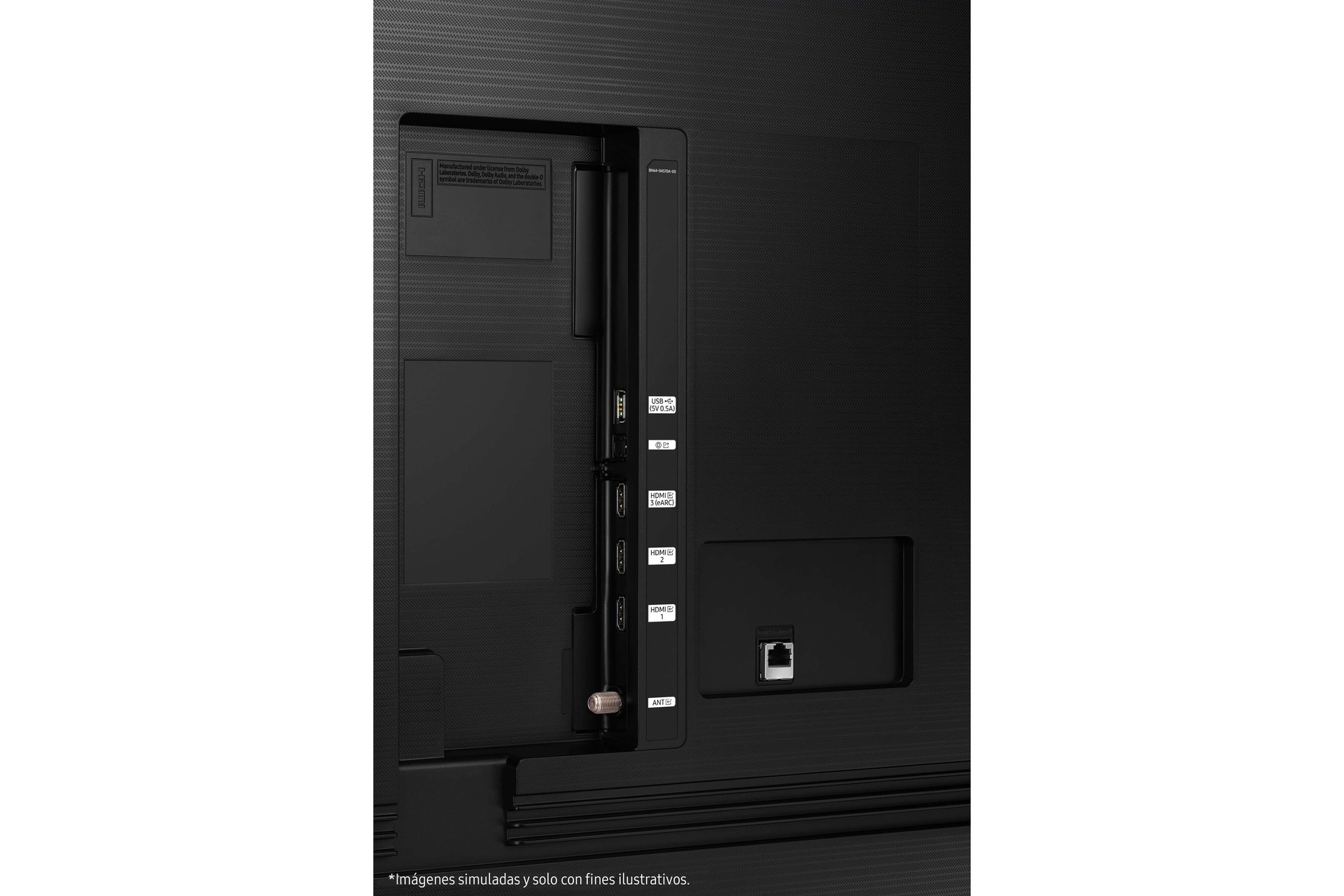 Panel de puertos y conexiones de AU7000 UHD 4K Smart TV 2021.
