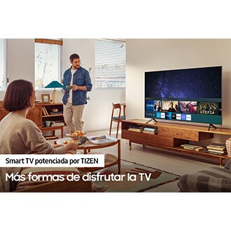 Samsung UHD AU7000 ofrece una variedad de Smart TV apps en la sala.