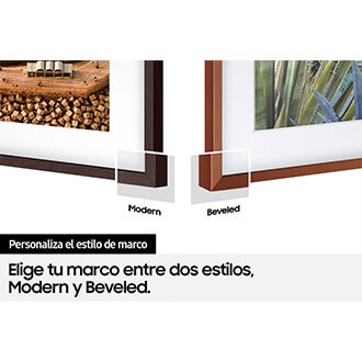 Marco Customizable Frame muestra Modern y Beveled styles de The Frame.