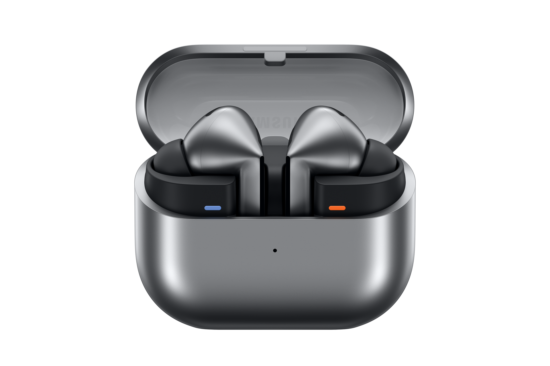 Open case view of the Galaxy Buds 3 Pro case in Silver.
