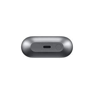 Bottom view of the Samsung Galaxy Buds 3 Pro case in Silver.