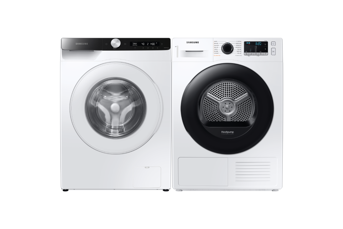 Washer &amp; Dryer Bundle Set. WW5100T and DV5000T. 8.5kg and 8kg. Ecobubble&trade; and Heat Pump. White