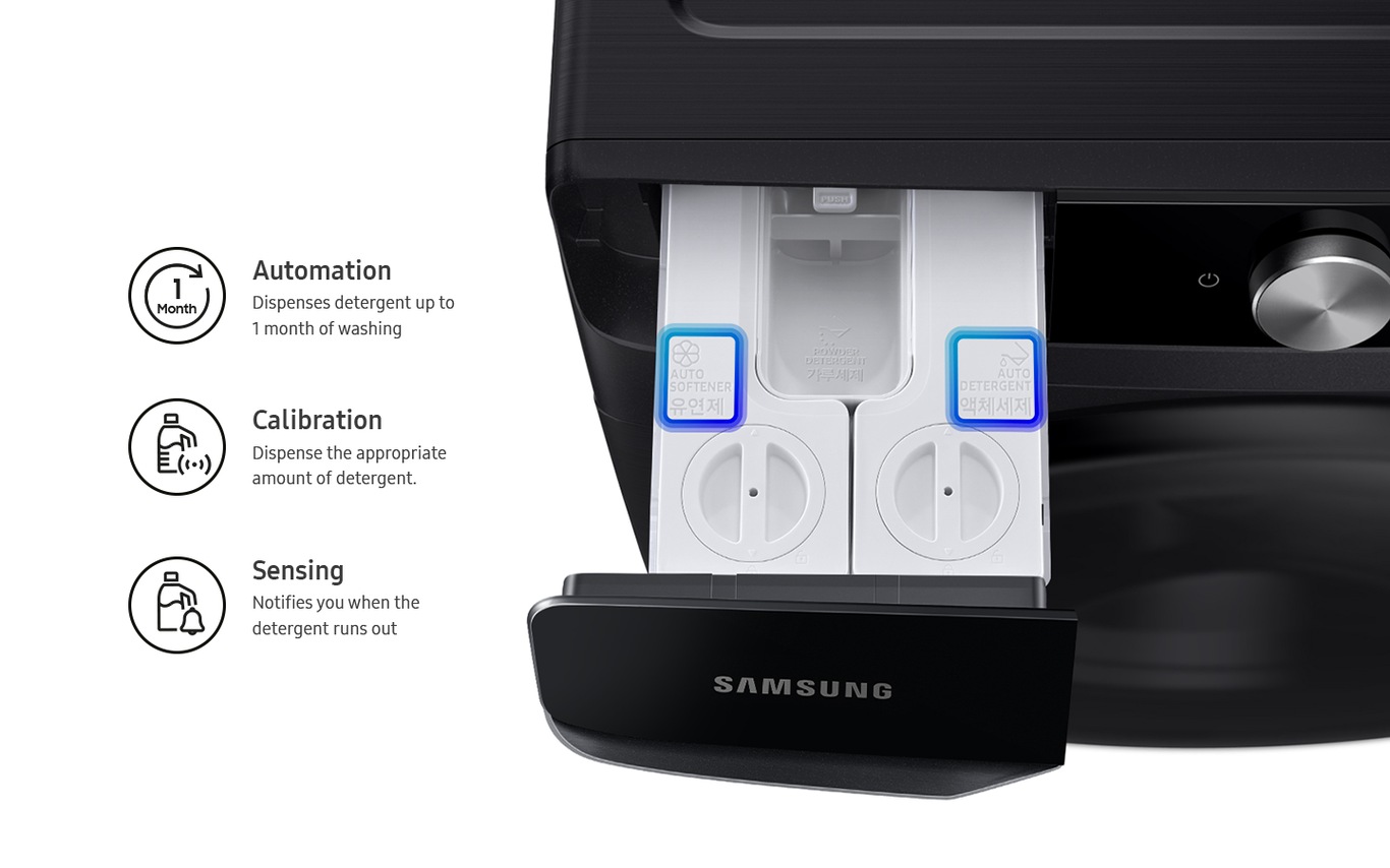 Top view of the Auto Dispenser. Icons next describe automation, calibration, and sensing features.