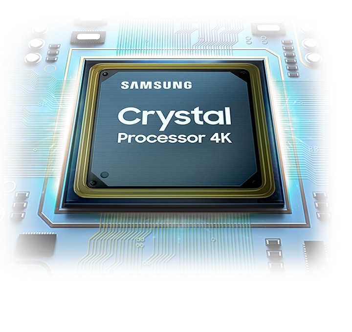 The crystal processor chip is shown. The Samsung logo as well as the Crystal Processor 4K logo can be seen on top.