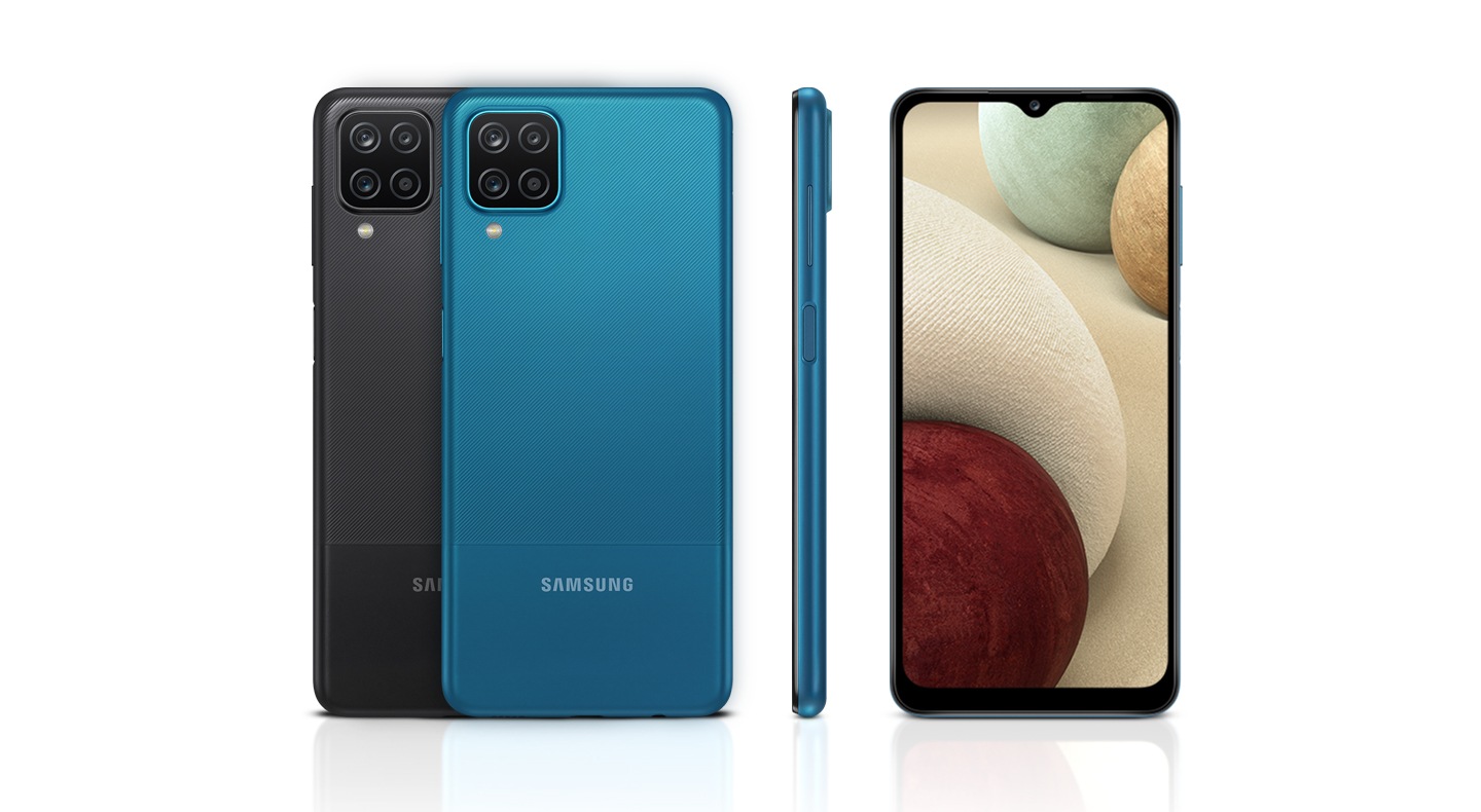 Discover the user reviews on Samsung A12 specs, camera, battery and more in Malaysia now. Four Samsung Galaxy A12 classic back view in white, black, red, blue along with 1 side and 1 front view to highlight modern matte finish