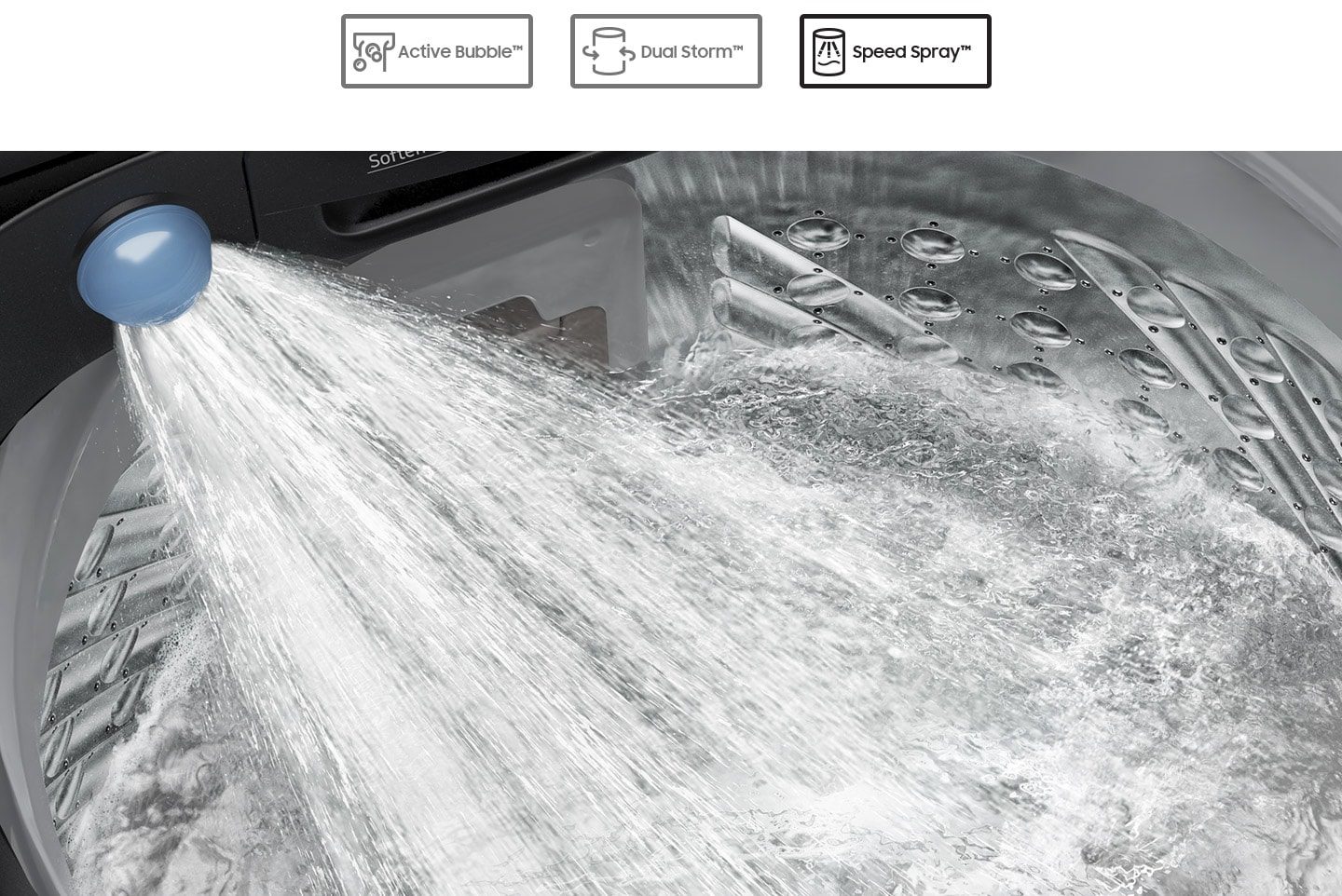 SpeedSpray function of which Jet shot water spurting out helps rinsing the laundry faster.