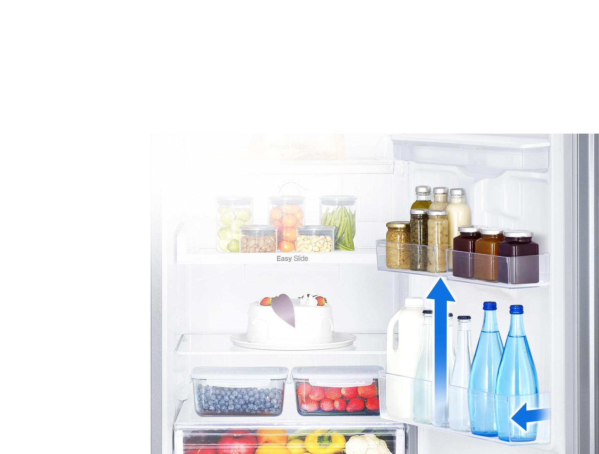 The Big Guard makes you store big containers of milk and juice in the door, along with two rows of beverage cans and bottles. The Big Guard is also great for chilling tall drinks bottles.
