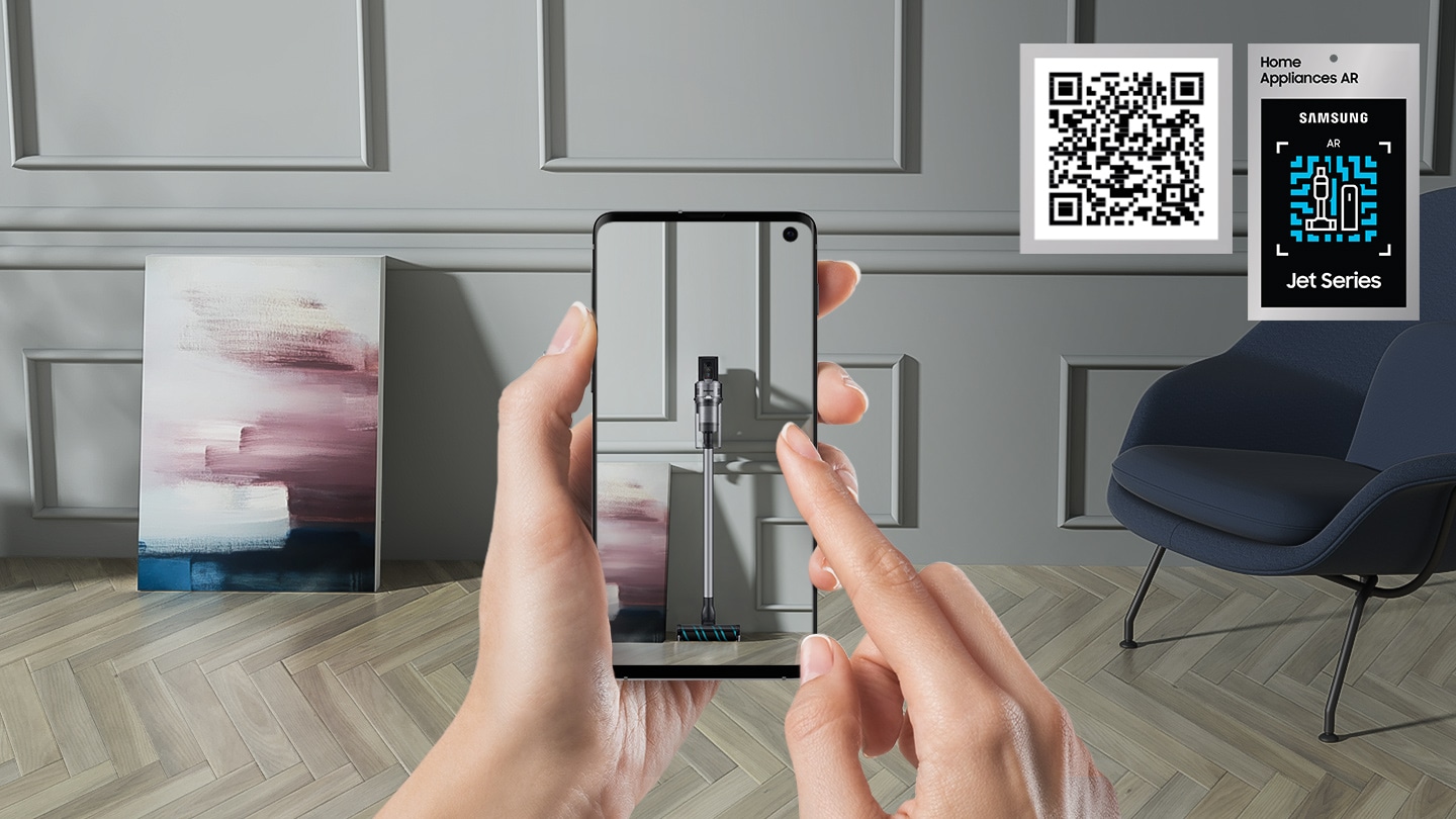 Install Samsung HA AR app by scanning the QR code to experience the Jet Series AR.