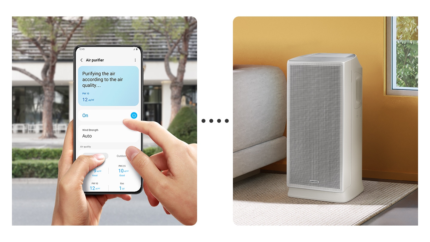 AX5500 can be controlled remotely anywhere via SmartThings App. It can also be set to purify air according to air quality.