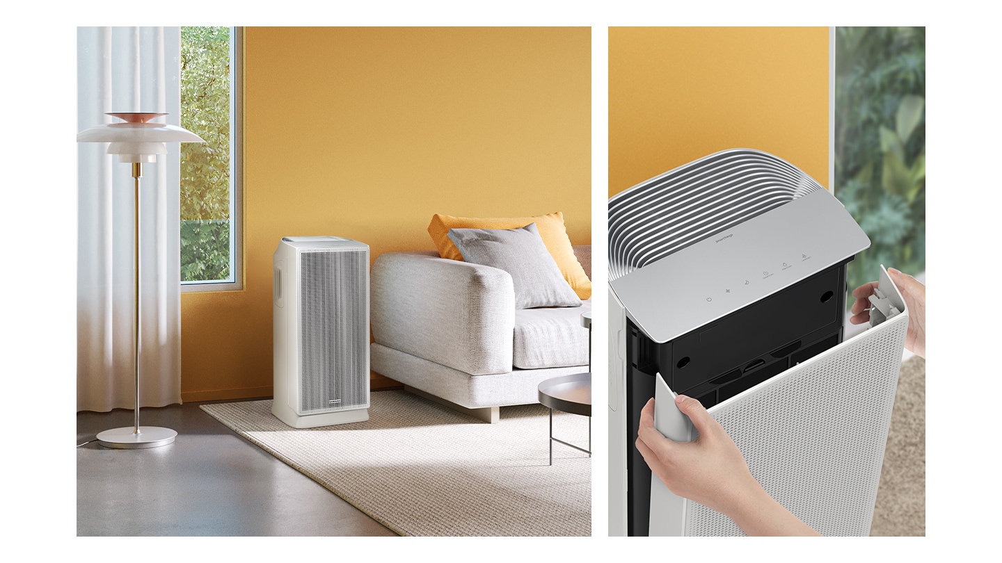A slim design of AX5500 blends harmoniously with modern interiors. You can open front-sided air inlet to easily clean and change the filter.