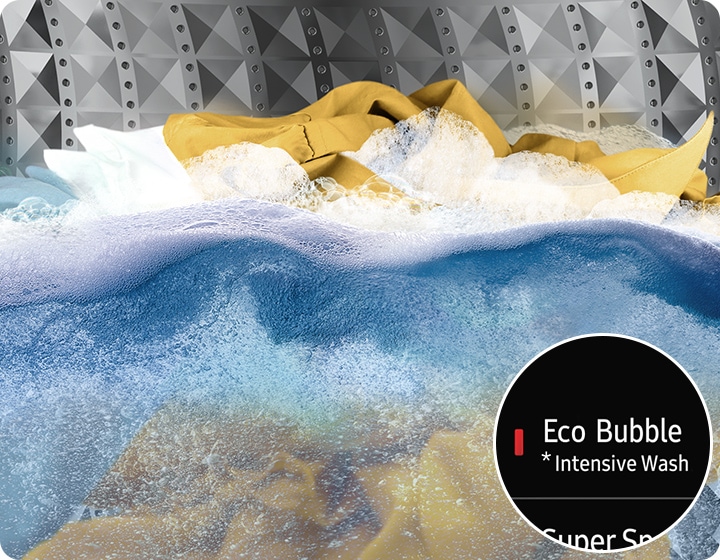 Using the Intensive Wash of the Eco Bubble course, clothes are being washed clean with detergent mixed water.