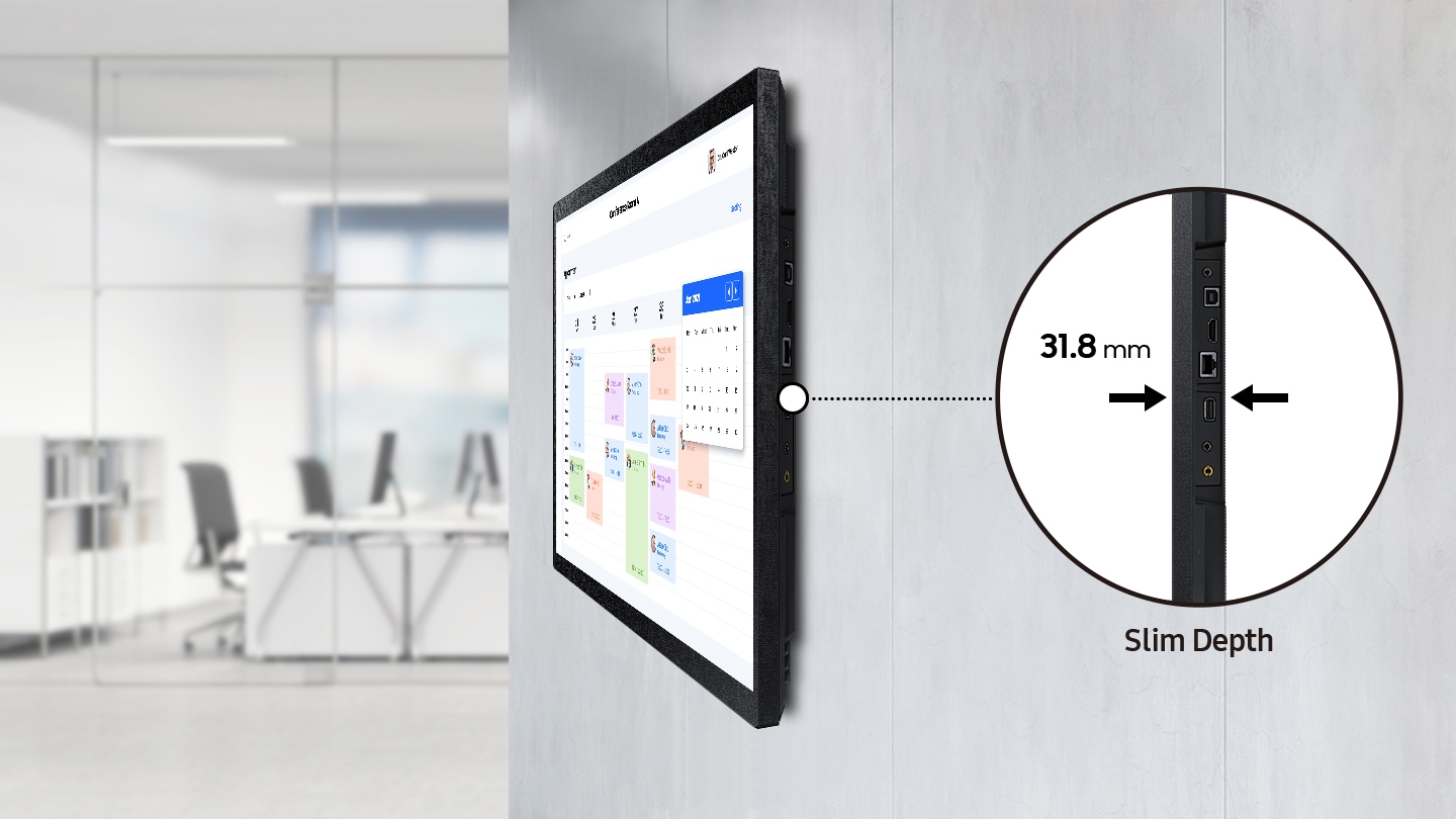 The QB24R-B is installed on a wall, with the device's 31.8mm thickness showcased.