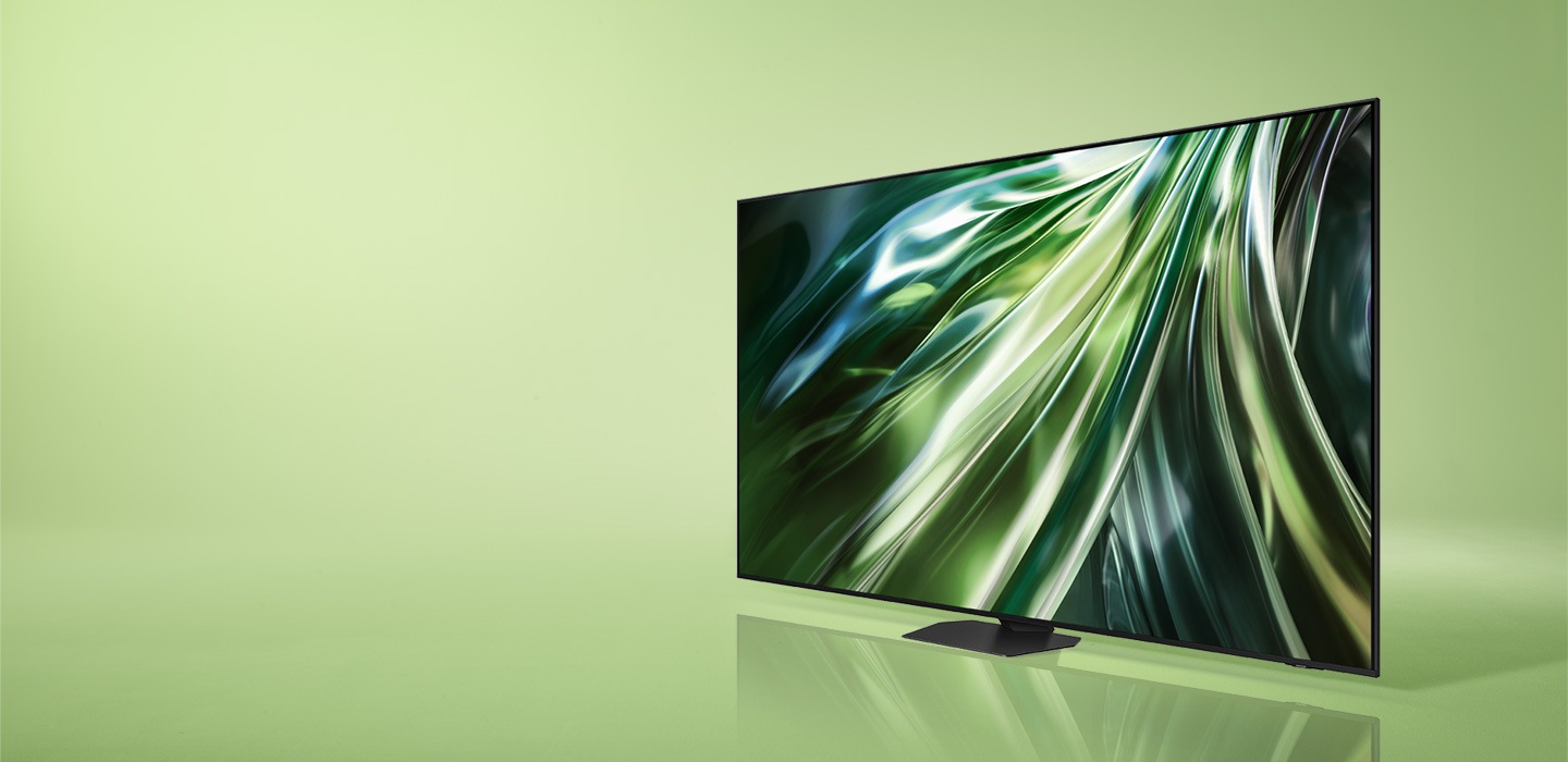 QN90D (98 inch) with a vivid blue and green design displayed.