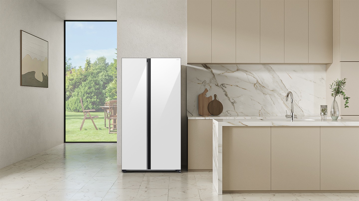The refrigerator is installed in the modern Kitchen.