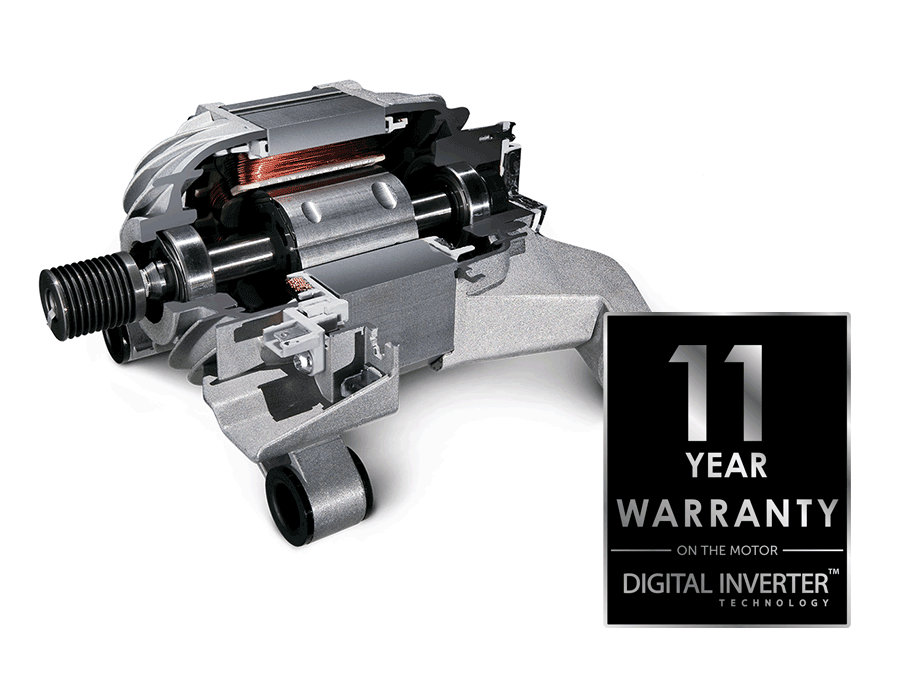 The washing machine has 11 year warranty on the digital inverter technology motor.