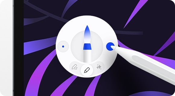 S Pen points to Quick tools icon on Galaxy Tab S11 screen that provides instant access to pen settings, streamlining your creative and writing workflow.