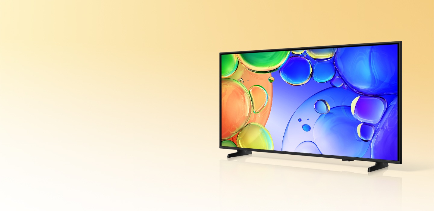 Tivi Samsung Q5F hiển thị thiết kế sống động và đa sắc màu, đồng thời logo Samsung Vision AI cũng hiển thị rõ ràng.