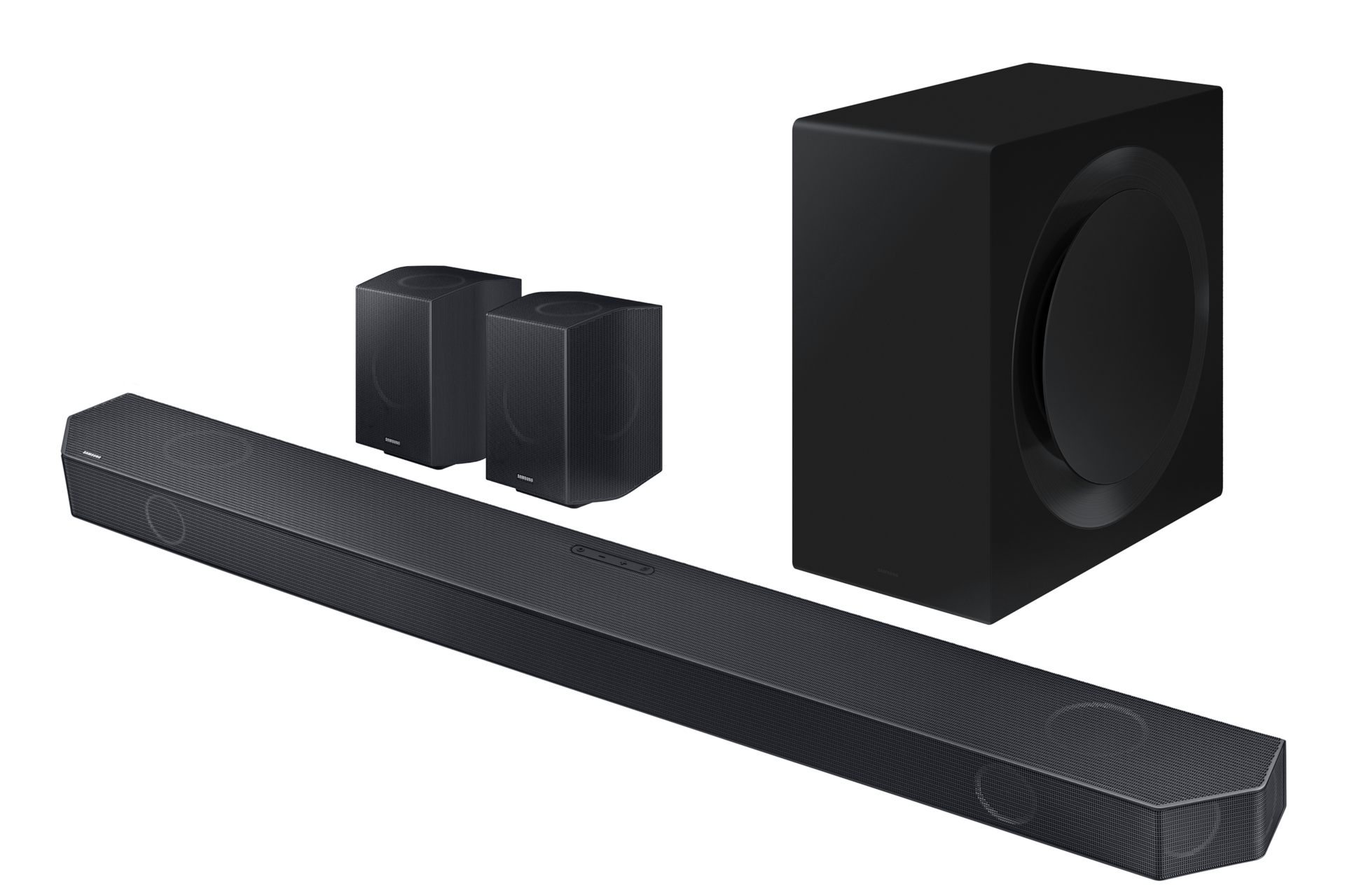 Latest Samsung Q Series Soundbar with Subwoofer (HW-Q990C/XM) - set-r-perspective view, Titan Black color at best price in Samsung Malaysia