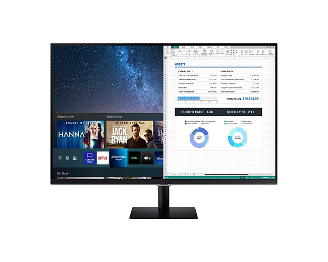 Front perspective view of the Samsung 27 inch M5 FHD Smart Monitor.