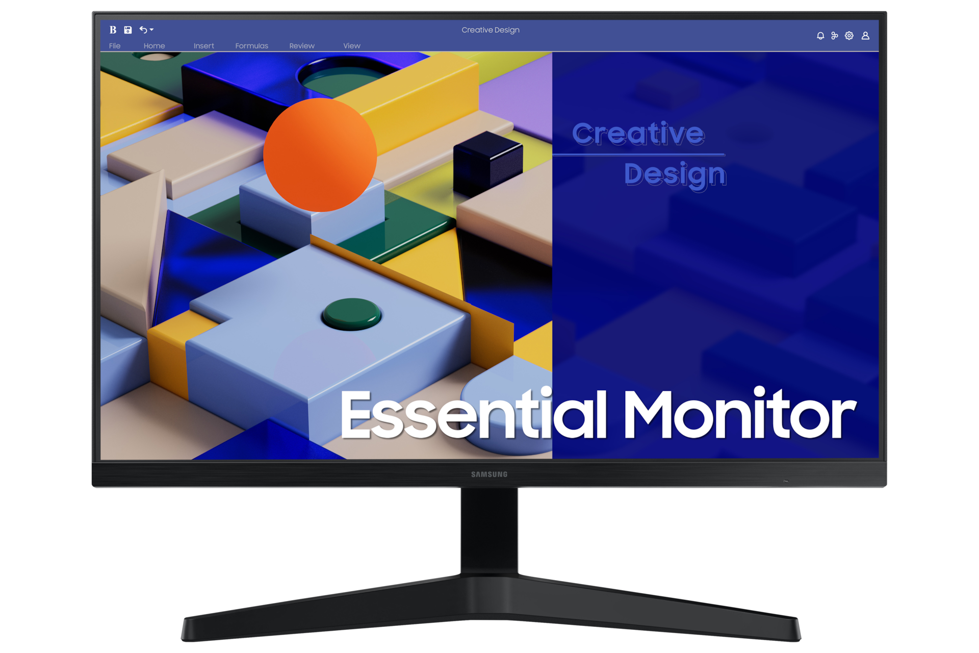 Front perspective view of the Samsung 27 inch Essential S3 S31C Full HD Monitor.