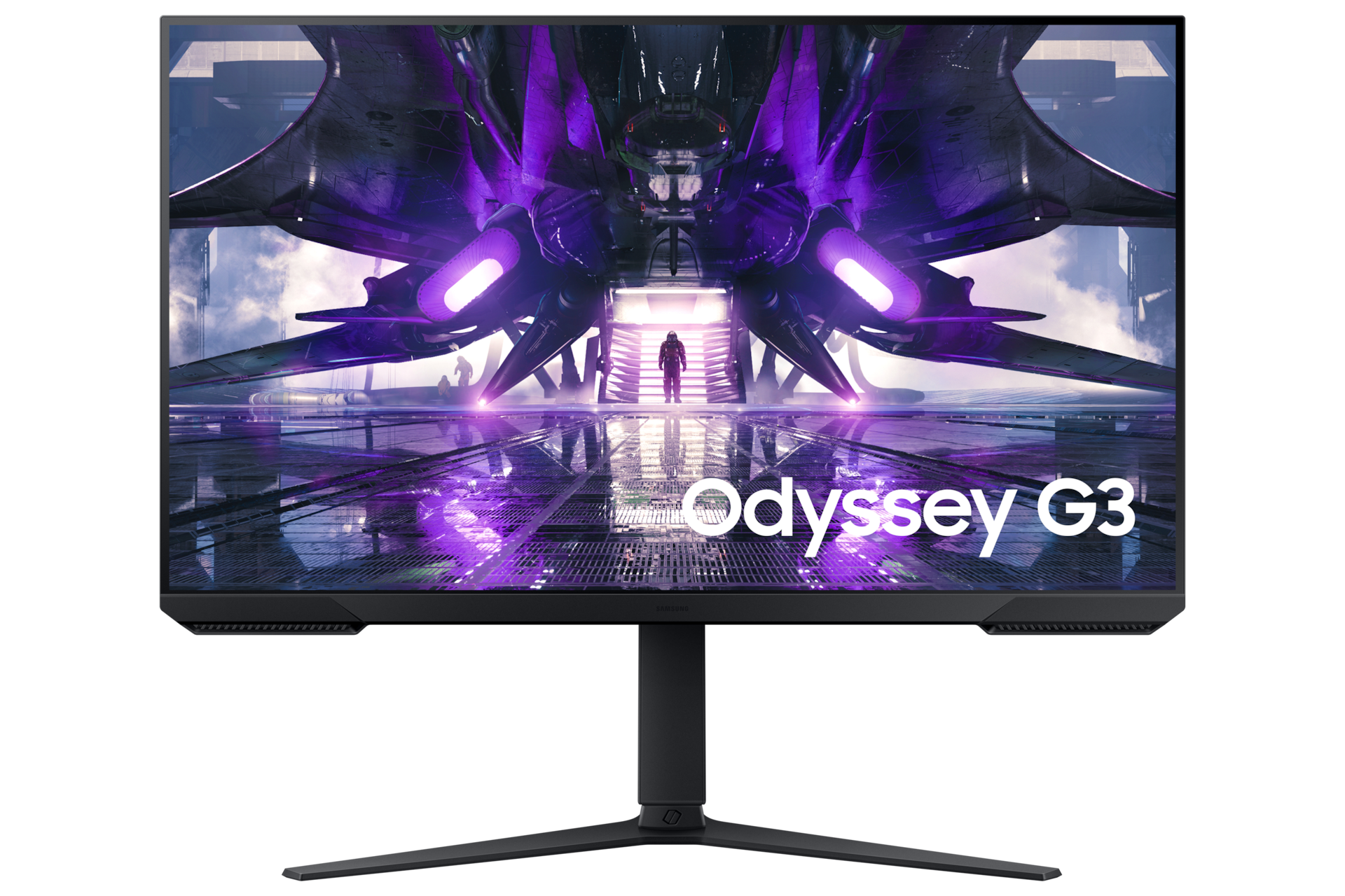 Front perspective view of the Samsung 32 inch Odyssey G3 FHD Gaming Monitor.