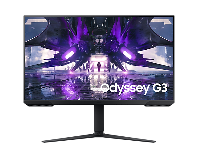 Front perspective view of the Samsung 32 inch Odyssey G3 FHD Gaming Monitor.