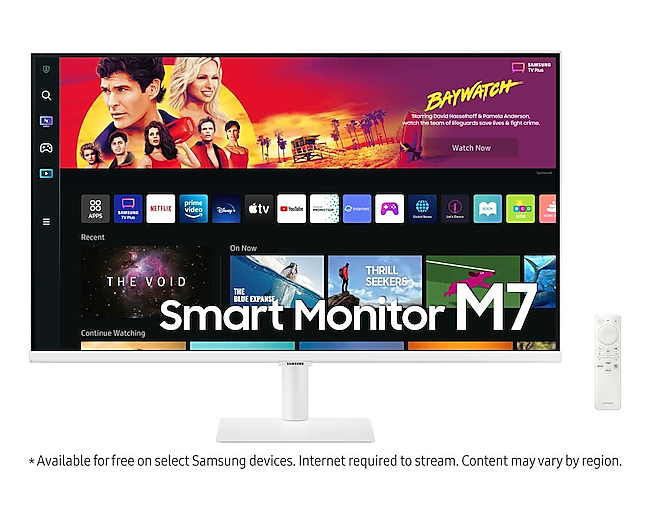 Front perspective view of the Samsung 32 inch M7 UHD Smart Monitor.